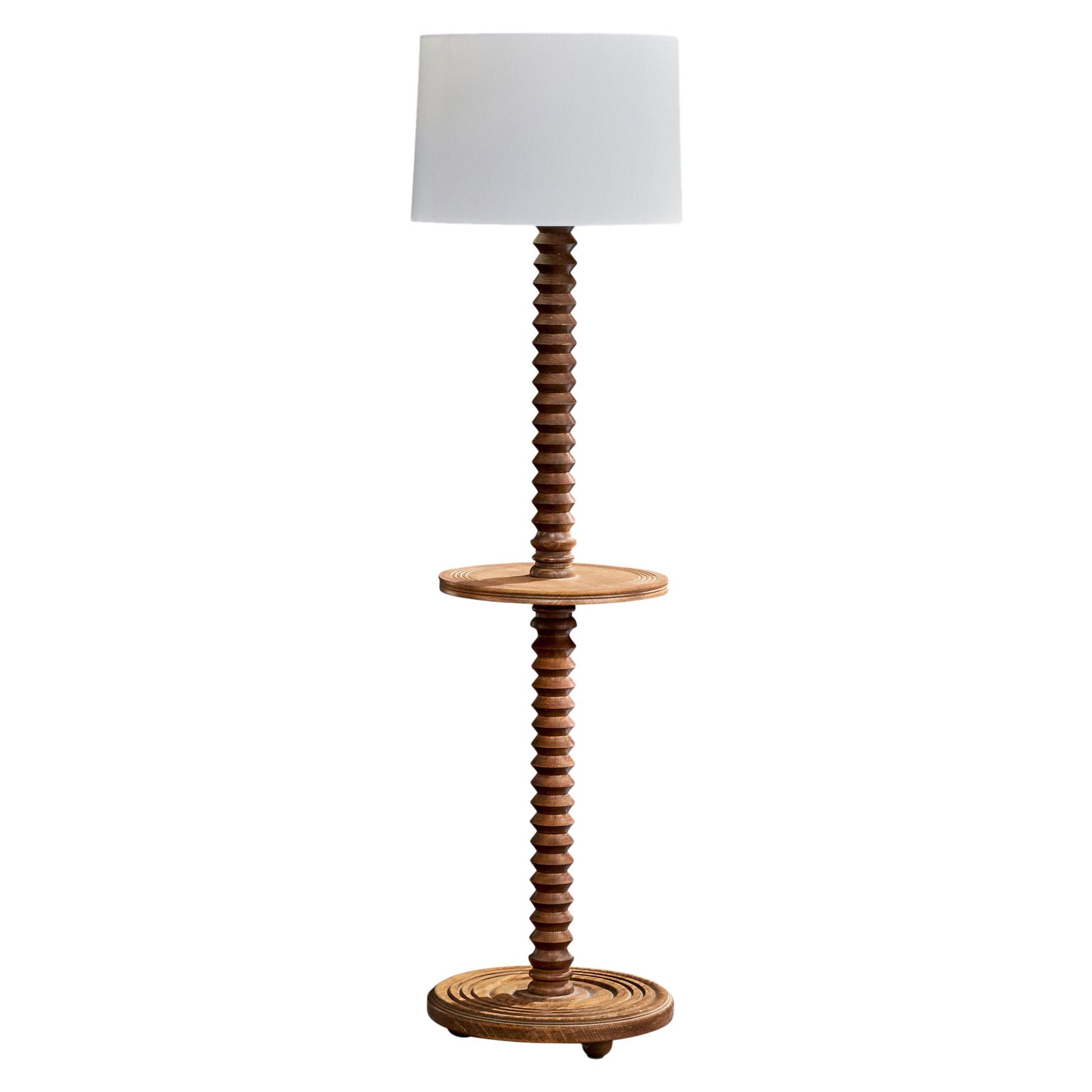 Diseñador francés, Lámpara de pie, Madera, Tela, Francia, Años 50