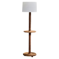 French Designer, Floor Lamp, Wood, Fabric, France, 1950s