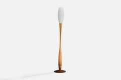 French Designer, Floor Lamp, Wood, Glass, France, 1960s