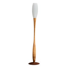 French Designer, Floor Lamp, Wood, Glass, France, 1960s