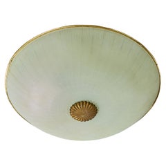 French Designer, Flush Mount, Brass, Glass, France, 1950s