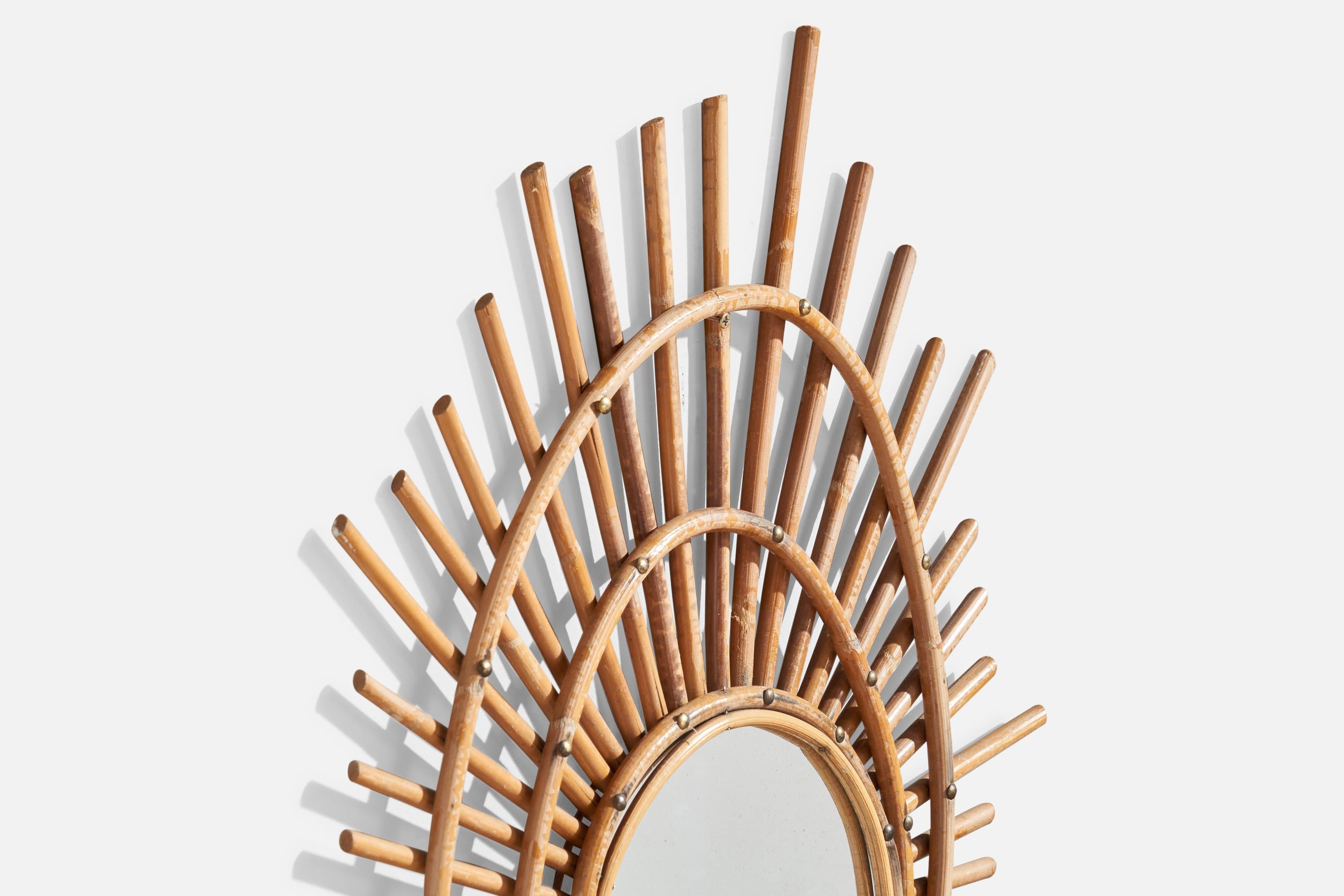 French Designer, Freeform Mirror, Bamboo, Brass, France, 1950s In Good Condition For Sale In High Point, NC