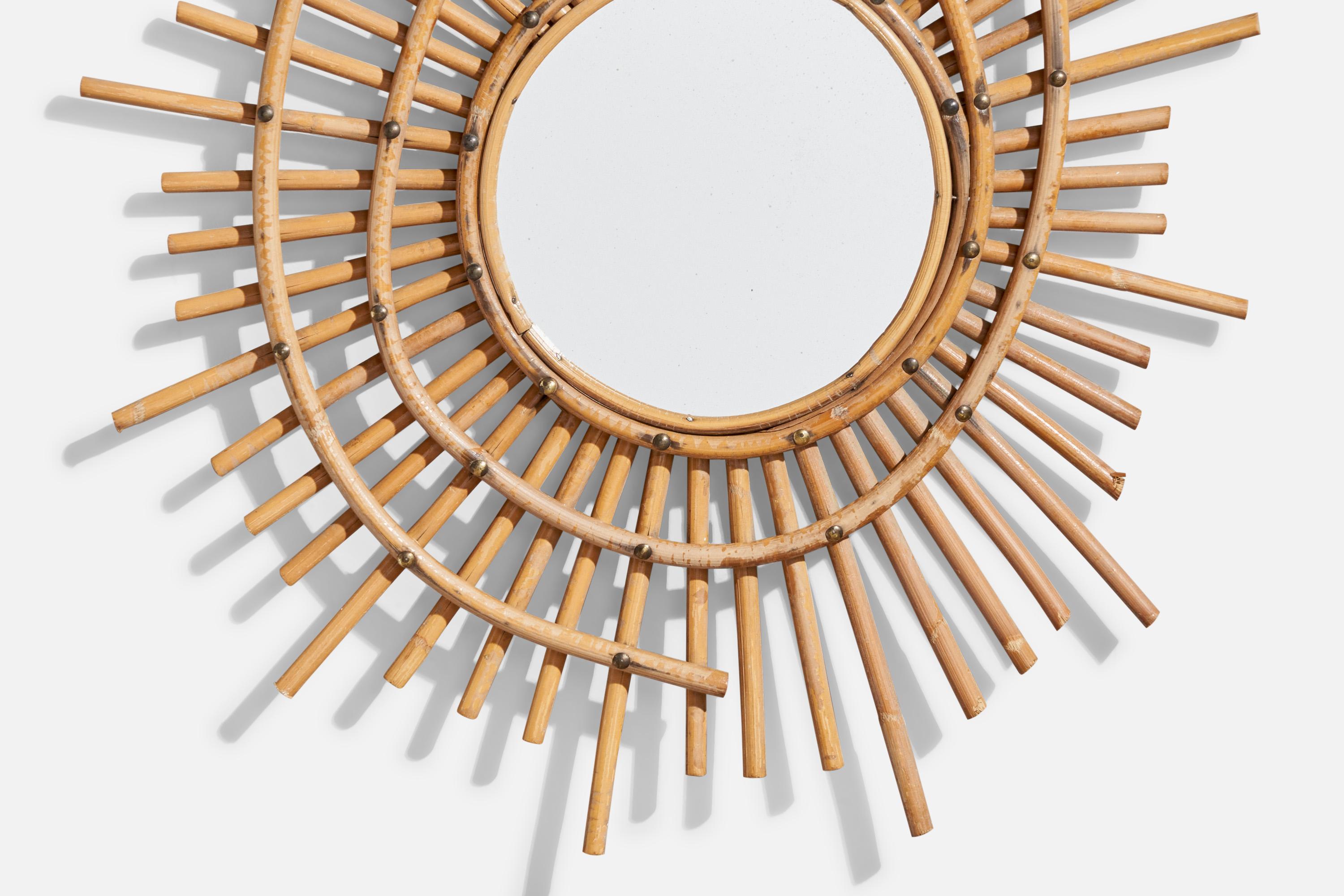 French Designer, Freeform Mirror, Bamboo, Brass, France, 1950s For Sale 1