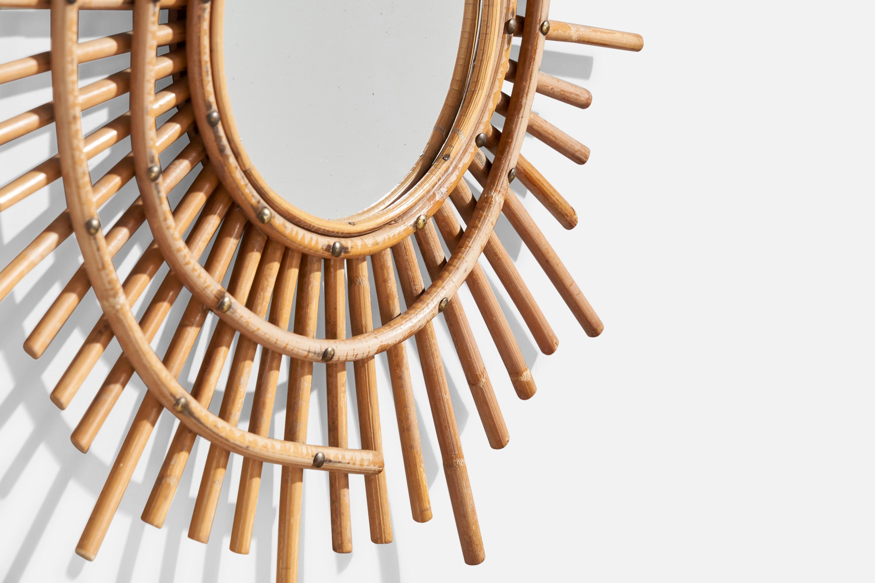 French Designer, Freeform Mirror, Bamboo, Brass, France, 1950s For Sale 2