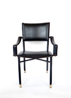 French Designer Jacques Quinet Leather Desk Chair Brass Hardware