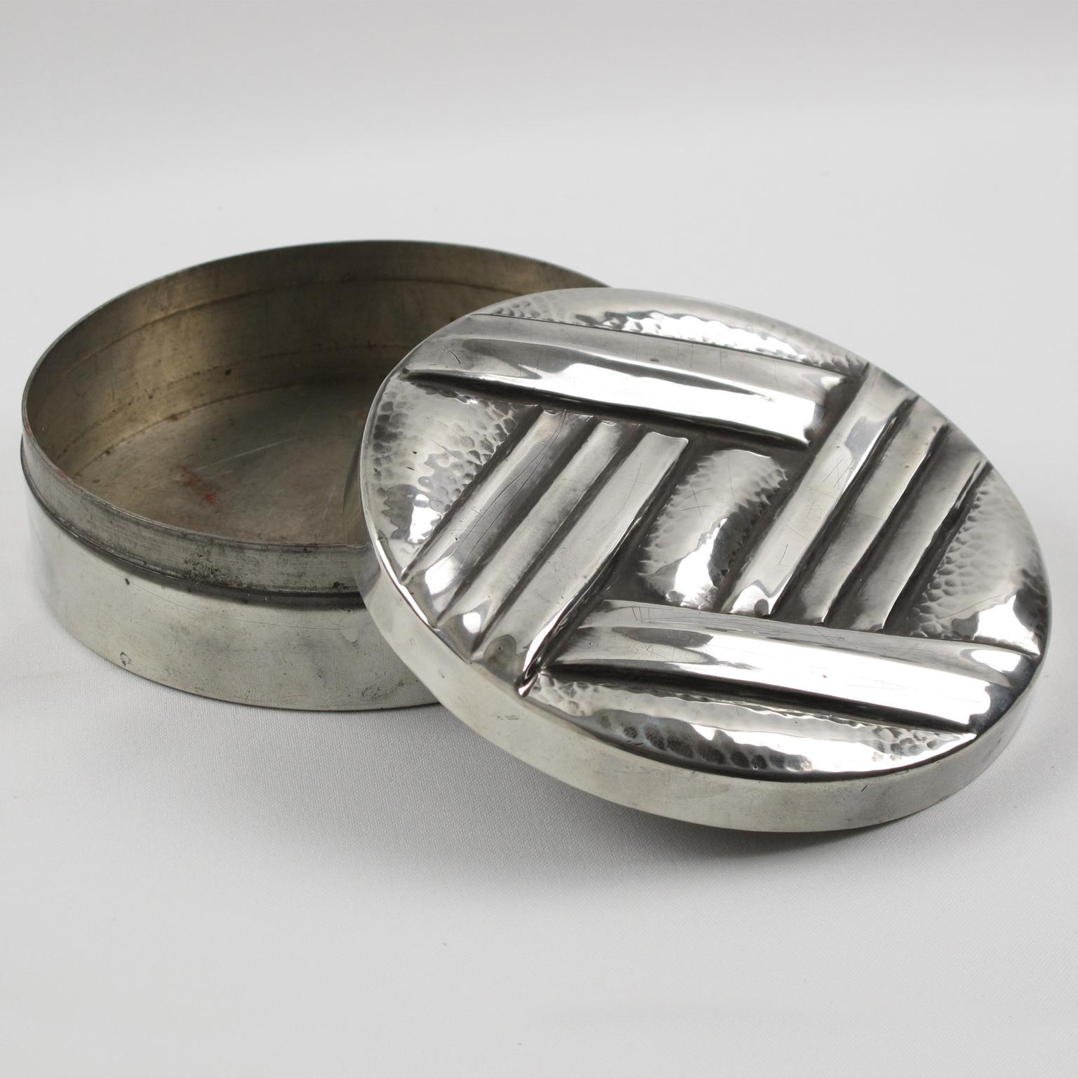 Polished French Designer L. Guilbaud 1930s Art Deco Dinanderie Pewter Box