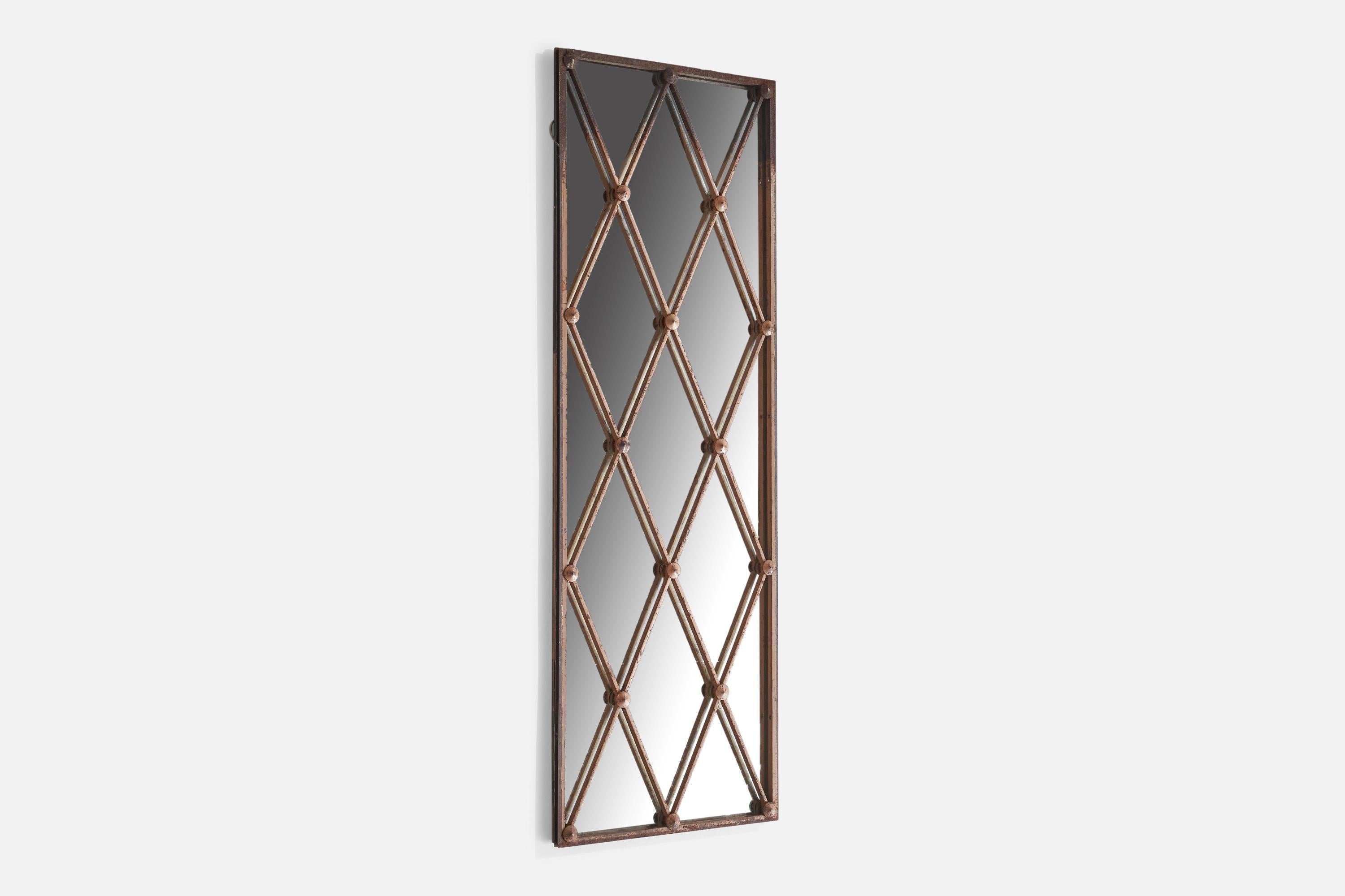 Modern French Designer, Large Wall Mirror, Metal, France, 1940s For Sale