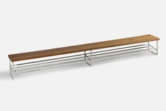 French Designer, Long Bench, Oak, Iron, France, 1940s