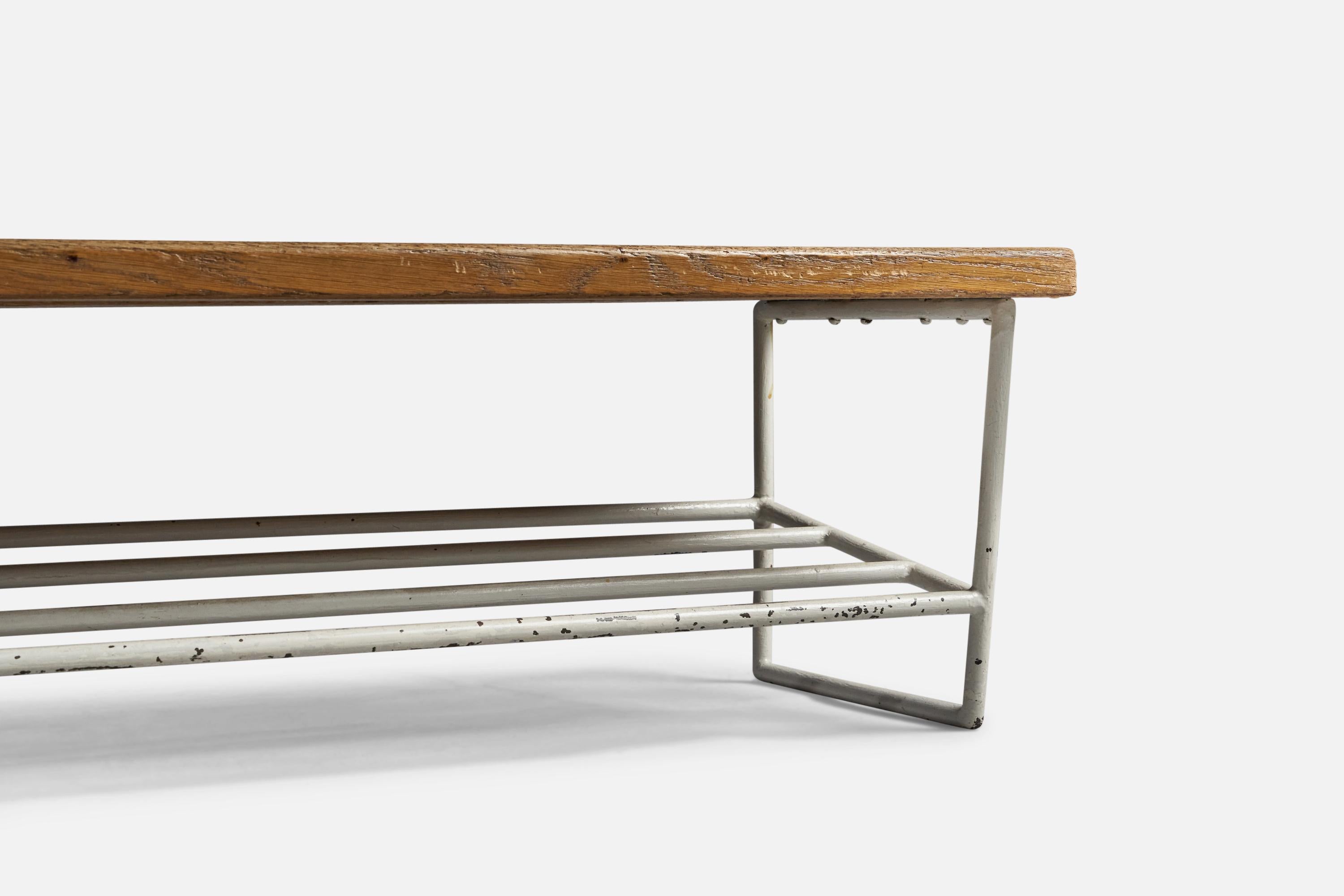 French Designer, Long Bench, Oak, Iron, France, 1940s For Sale 1