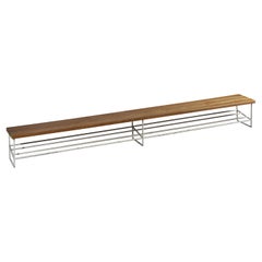 French Designer, Long Bench, Oak, Iron, France, 1940s