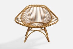 French Designer, Lounge Chair, Bamboo, Rattan, France, 1950s
