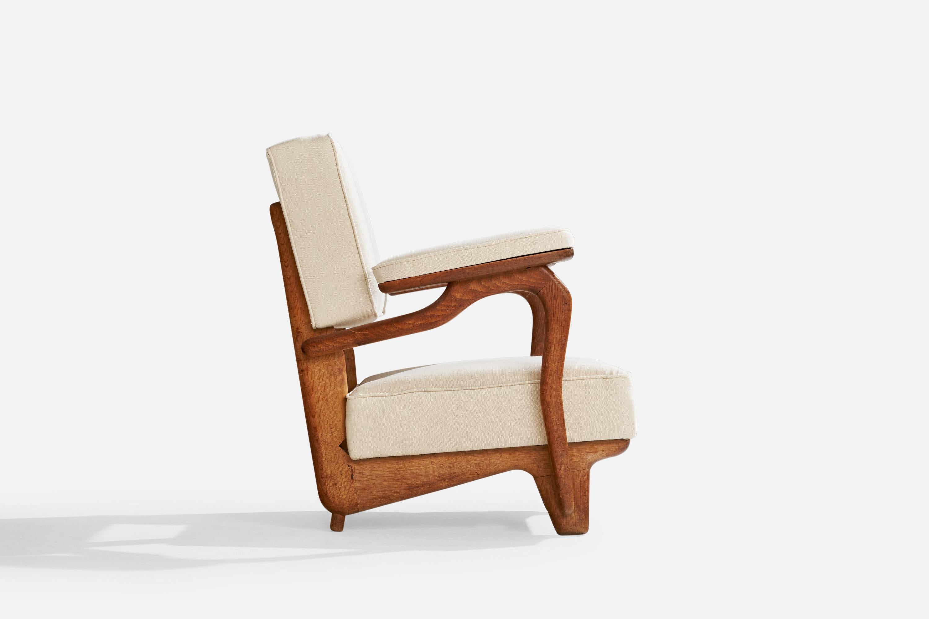 French Designer, Lounge Chair, Oak, Fabric, France, 1950s 1