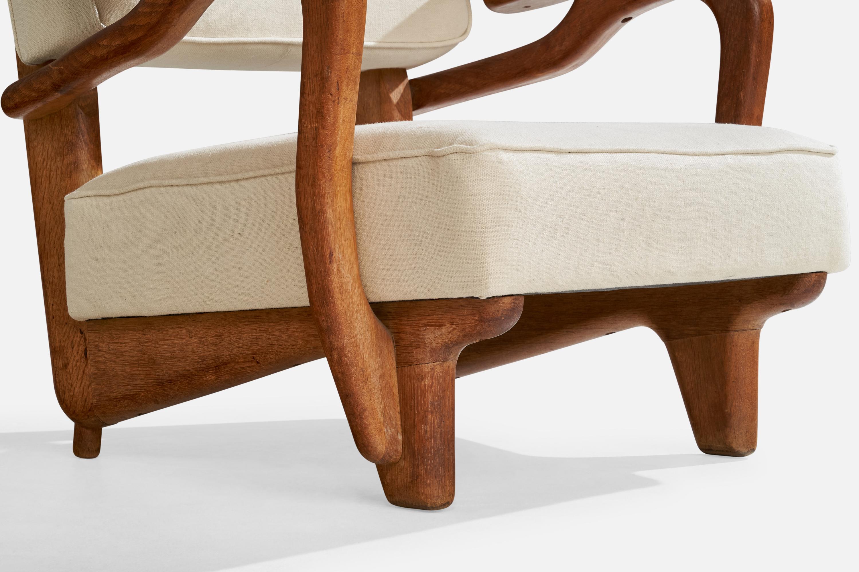 French Designer, Lounge Chair, Oak, Fabric, France, 1950s 3