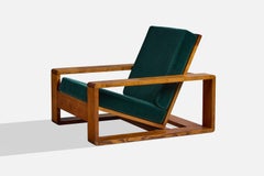 French Designer, Lounge Chair, Oak, Mohair, France, 1950s