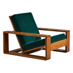 French Designer, Lounge Chair, Oak, Mohair, France, 1950s