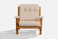 French Designer, Lounge Chair, Pine, Fabric, France, 1980s