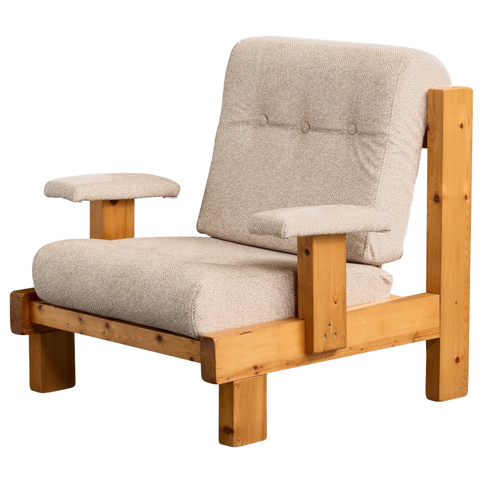 French Designer, Lounge Chair, Pine, Fabric, France, 1980s