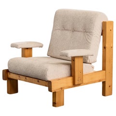 French Designer, Lounge Chair, Pine, Fabric, France, 1980s