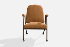 French Designer, Lounge Chair, Steel, Wood, Fabric, France, 1930s