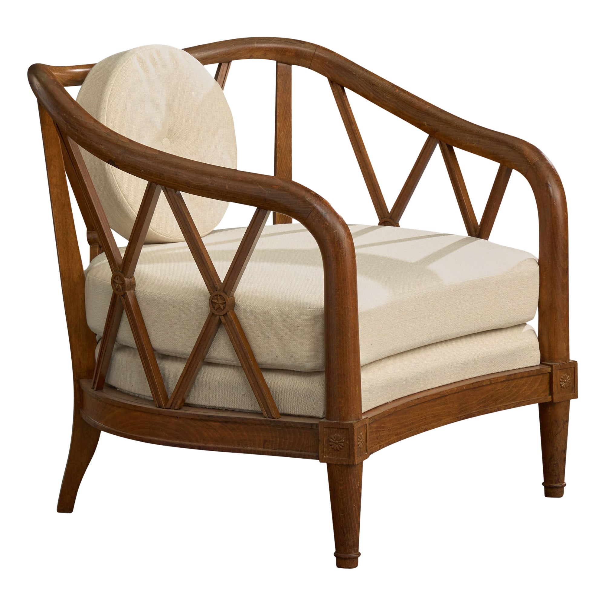 Diseñador francés, Silla de salón, Madera, Tela, Francia, Años 30