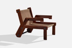 French Designer, Lounge Chair, Wood, Metal, Fabric, France, 1980s