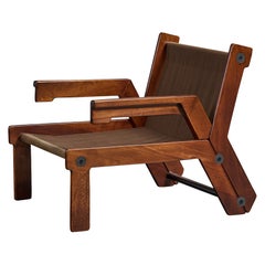 French Designer, Lounge Chair, Wood, Metal, Fabric, France, 1980s