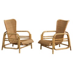 French Designer, Lounge Chairs, Bamboo, Rattan, France, 1960s