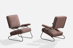 Diseñador francés, sillas de salón, hierro, tela, Francia, años 50