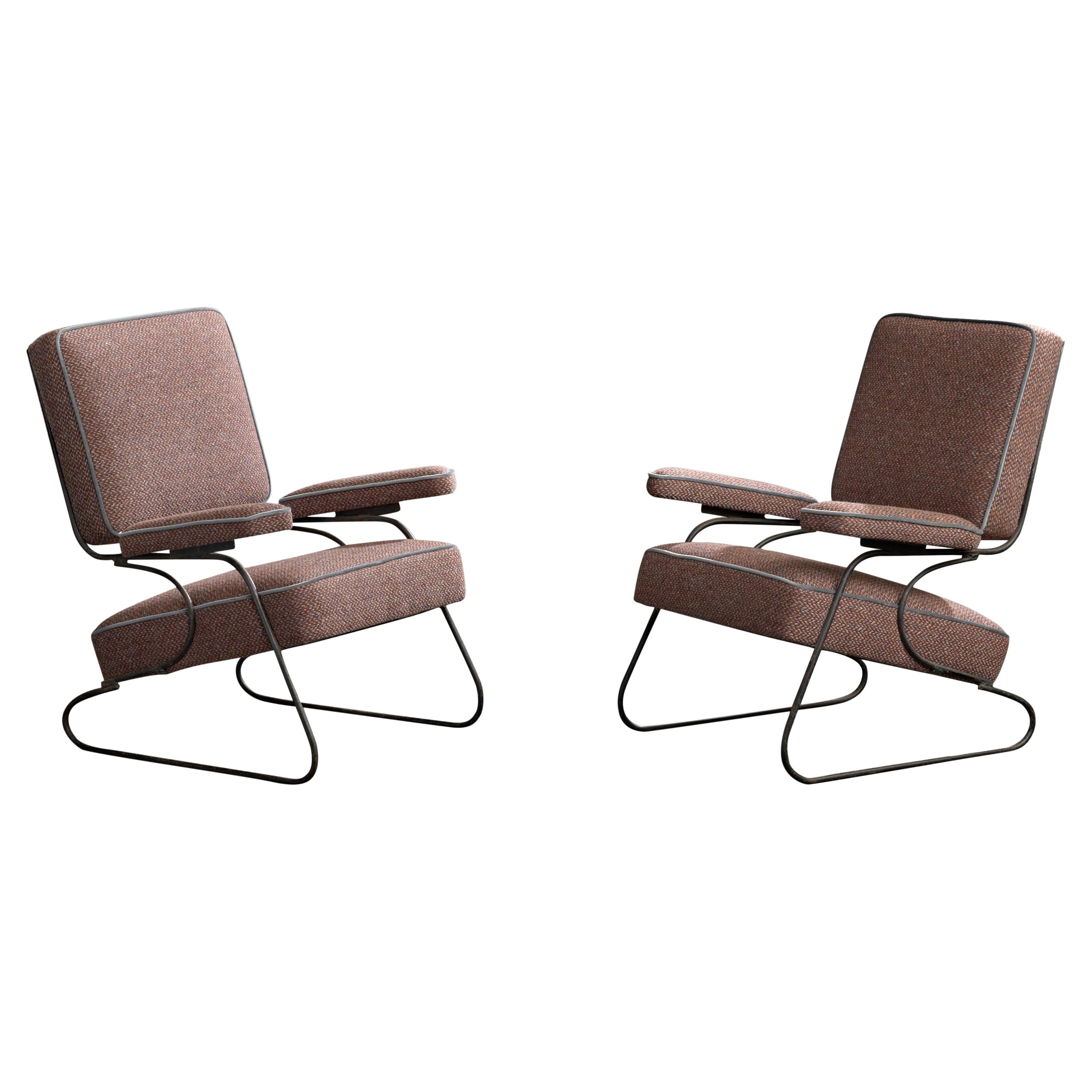 French Designer, Lounge Chairs, Iron, Fabric, France, 1950s For Sale
