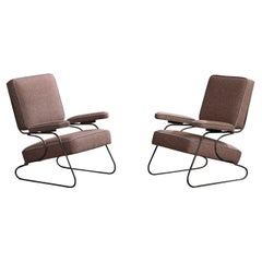 Diseñador francés, sillas de salón, hierro, tela, Francia, años 50