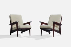 French Designer, Lounge Chairs, Mahogany, Fabric, France, 1960s
