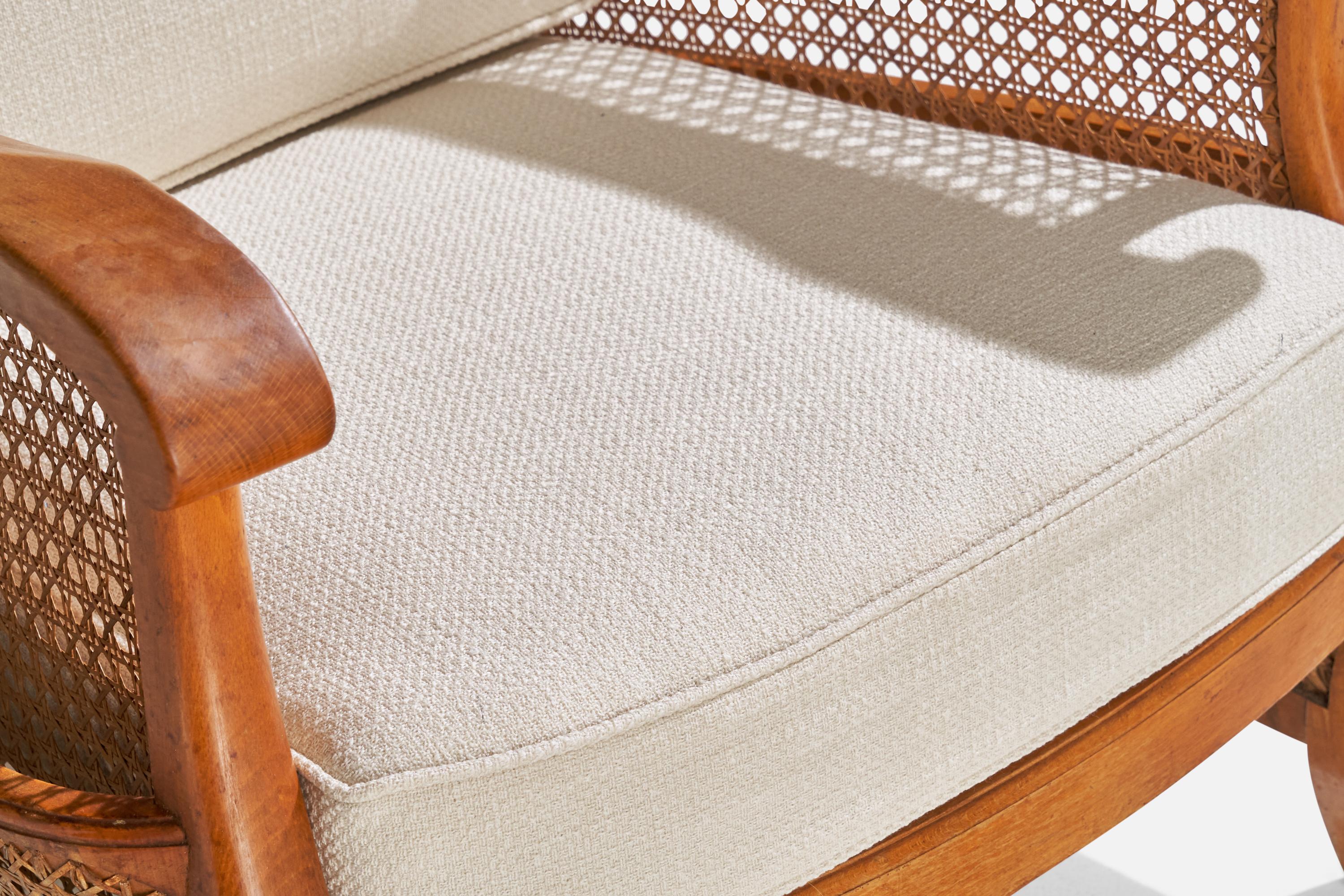 French Designer, Lounge Chairs, Oak, Cane, Fabric, France, 1940s For Sale 5