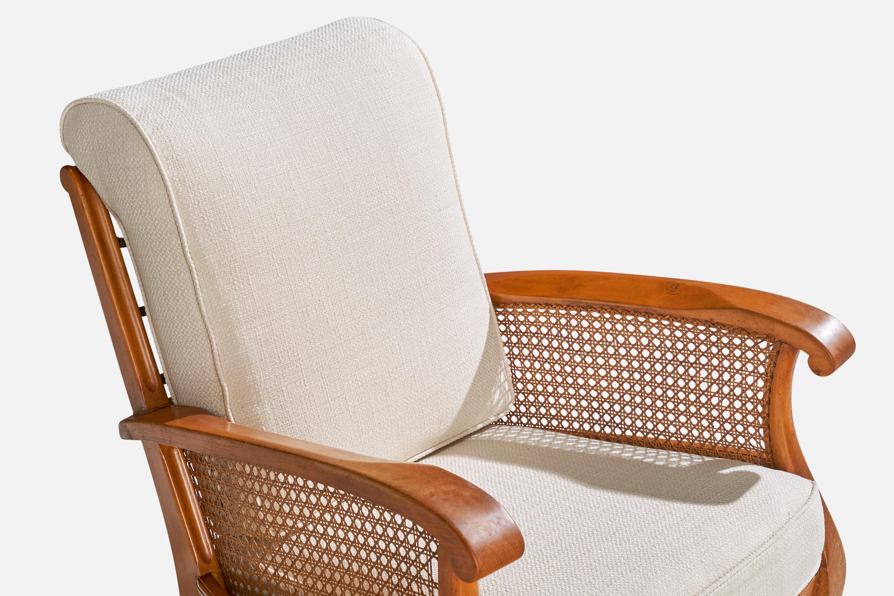 French Designer, Lounge Chairs, Oak, Cane, Fabric, France, 1940s For Sale 9