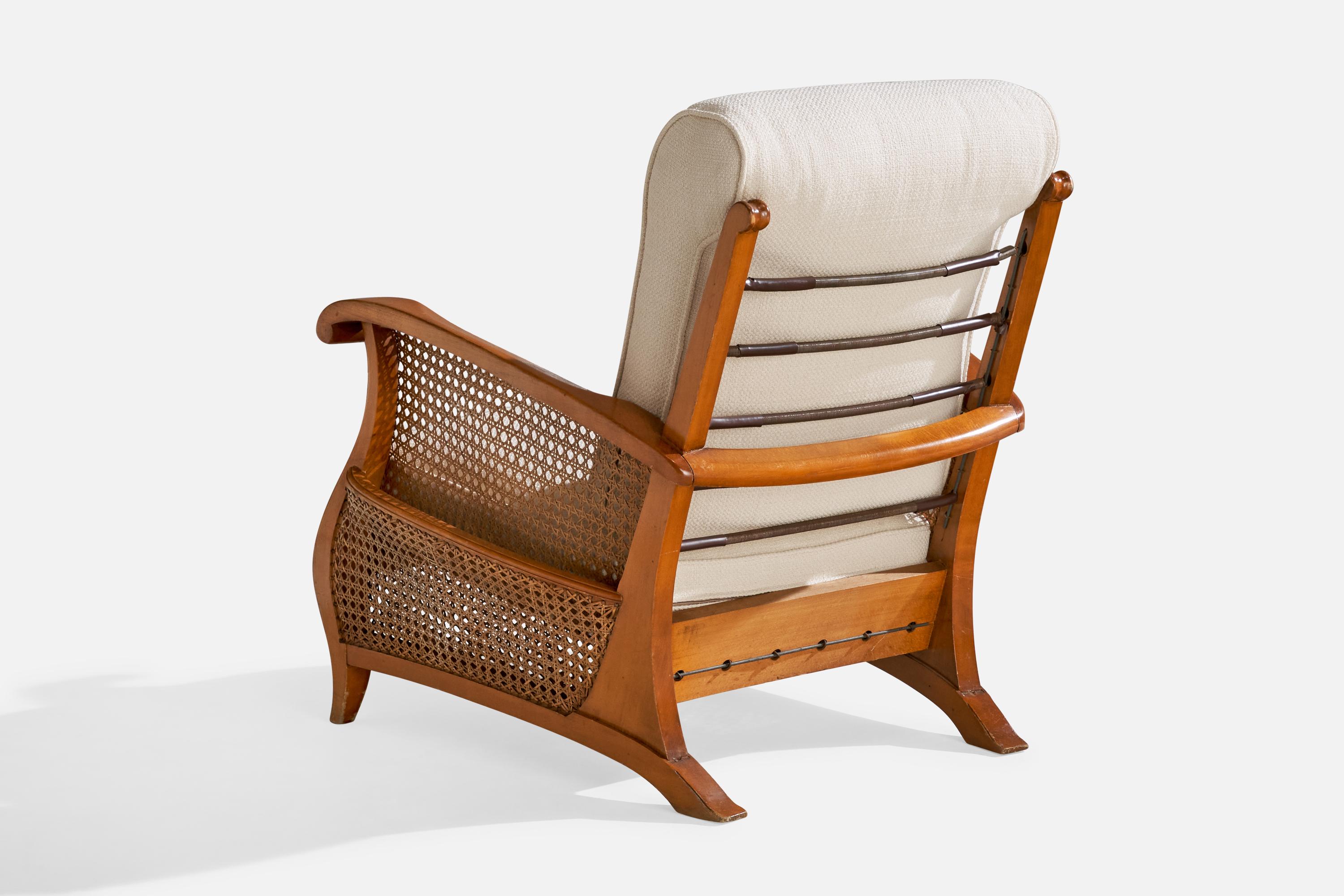 French Designer, Lounge Chairs, Oak, Cane, Fabric, France, 1940s For Sale 2