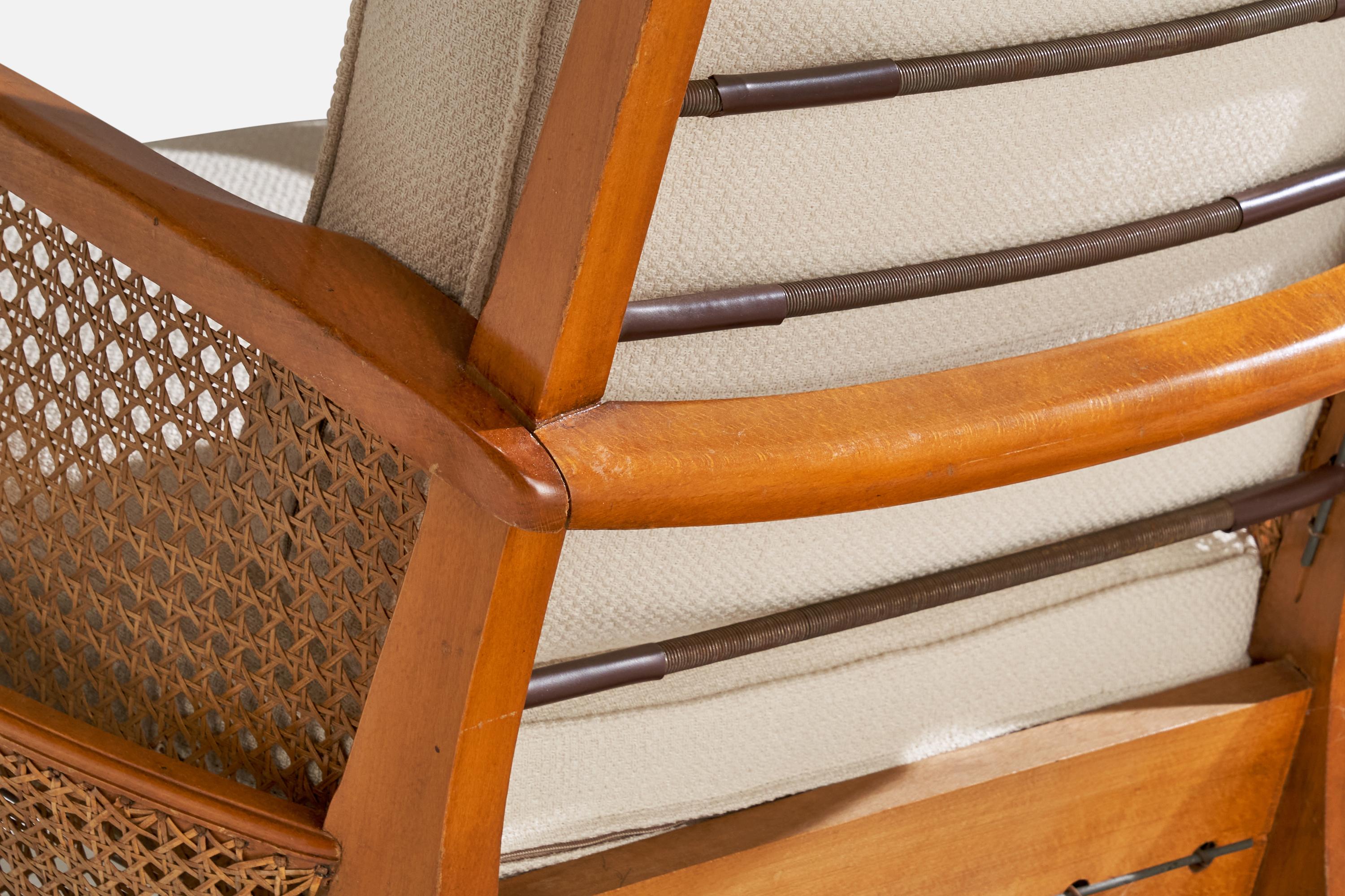 French Designer, Lounge Chairs, Oak, Cane, Fabric, France, 1940s For Sale 3