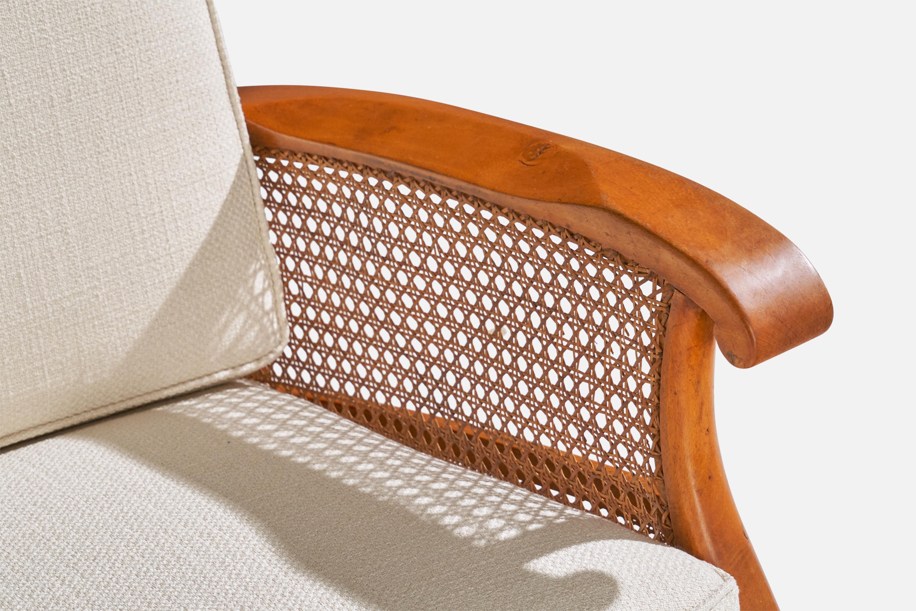French Designer, Lounge Chairs, Oak, Cane, Fabric, France, 1940s For Sale 4
