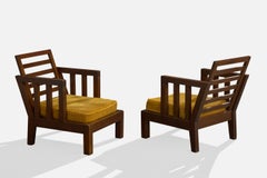 French Designer, Lounge Chairs, Oak, Fabric, France, 1940s