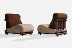Designer français, fauteuils de salon, chêne, tissu, France, années 1960