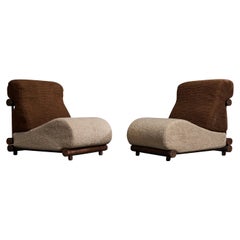Designer français, fauteuils de salon, chêne, tissu, France, années 1960