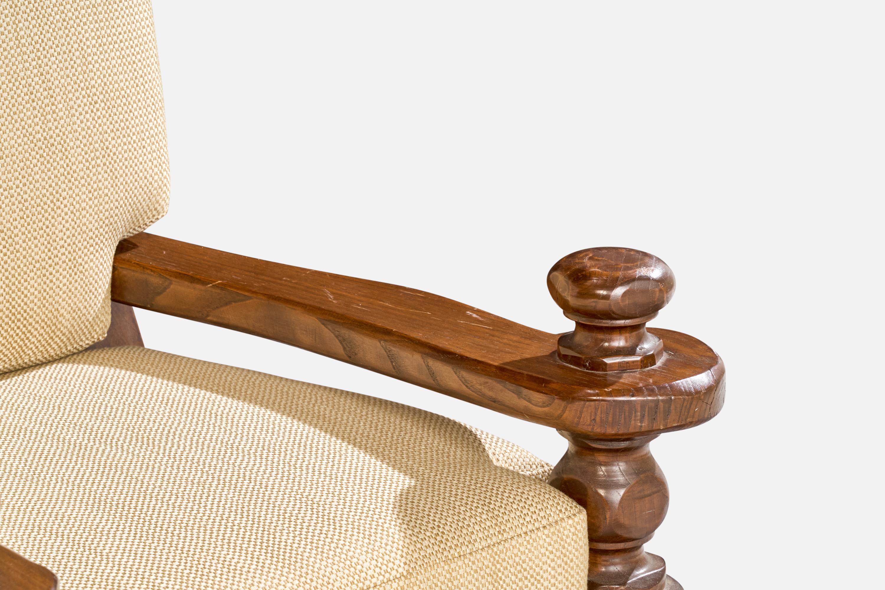 Sedie da salotto di design francese, Oak, Tessuto, Francia, anni '1970 in vendita 10