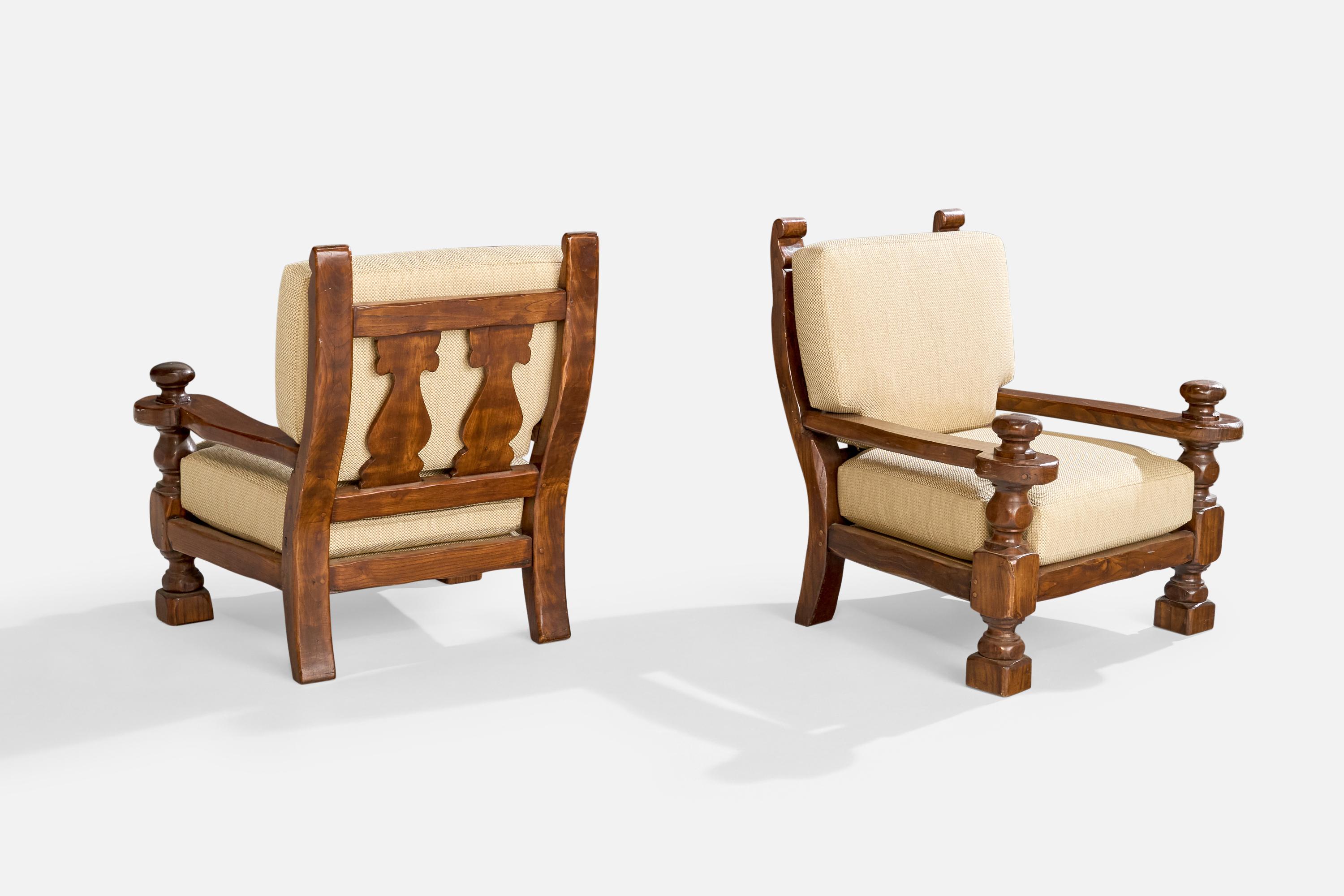 Sedie da salotto di design francese, Oak, Tessuto, Francia, anni '1970 in vendita 4
