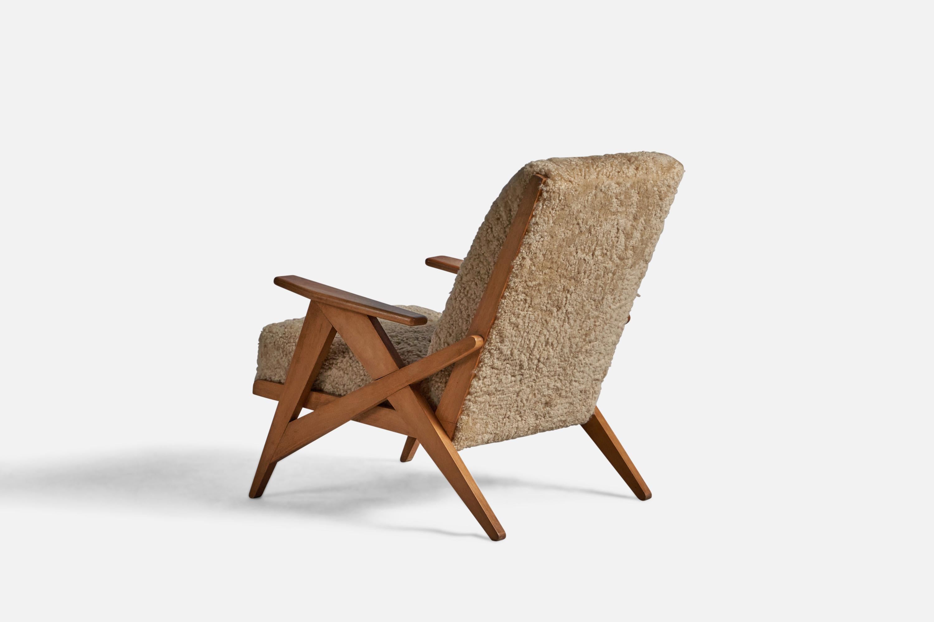 Mid-20th Century French Designer, Lounge Chairs, Oak, France, 1950s For Sale
