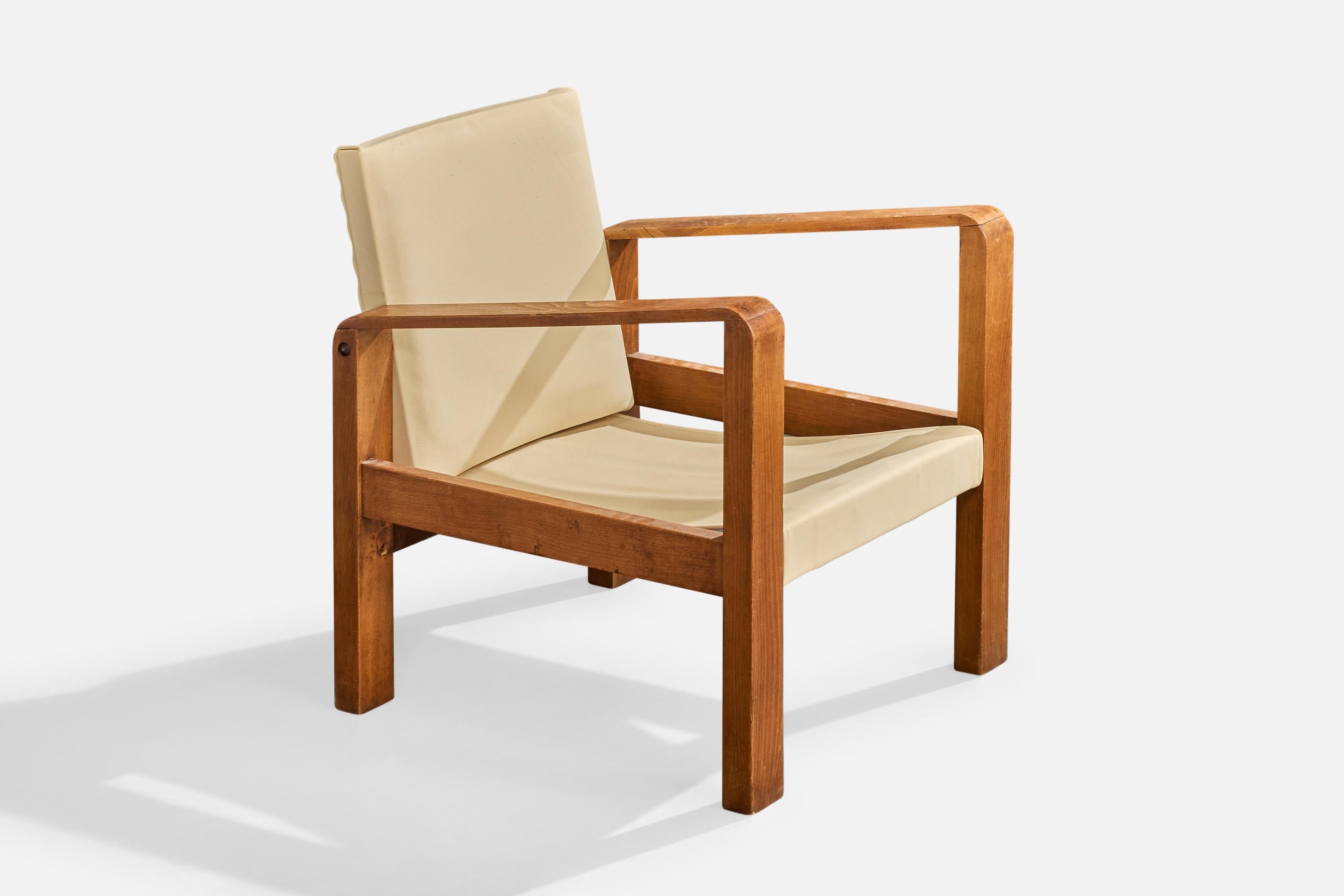 Französischer Designer, Lounge-Stühle, Eiche, Leder, Frankreich, 1930er Jahre im Angebot 5