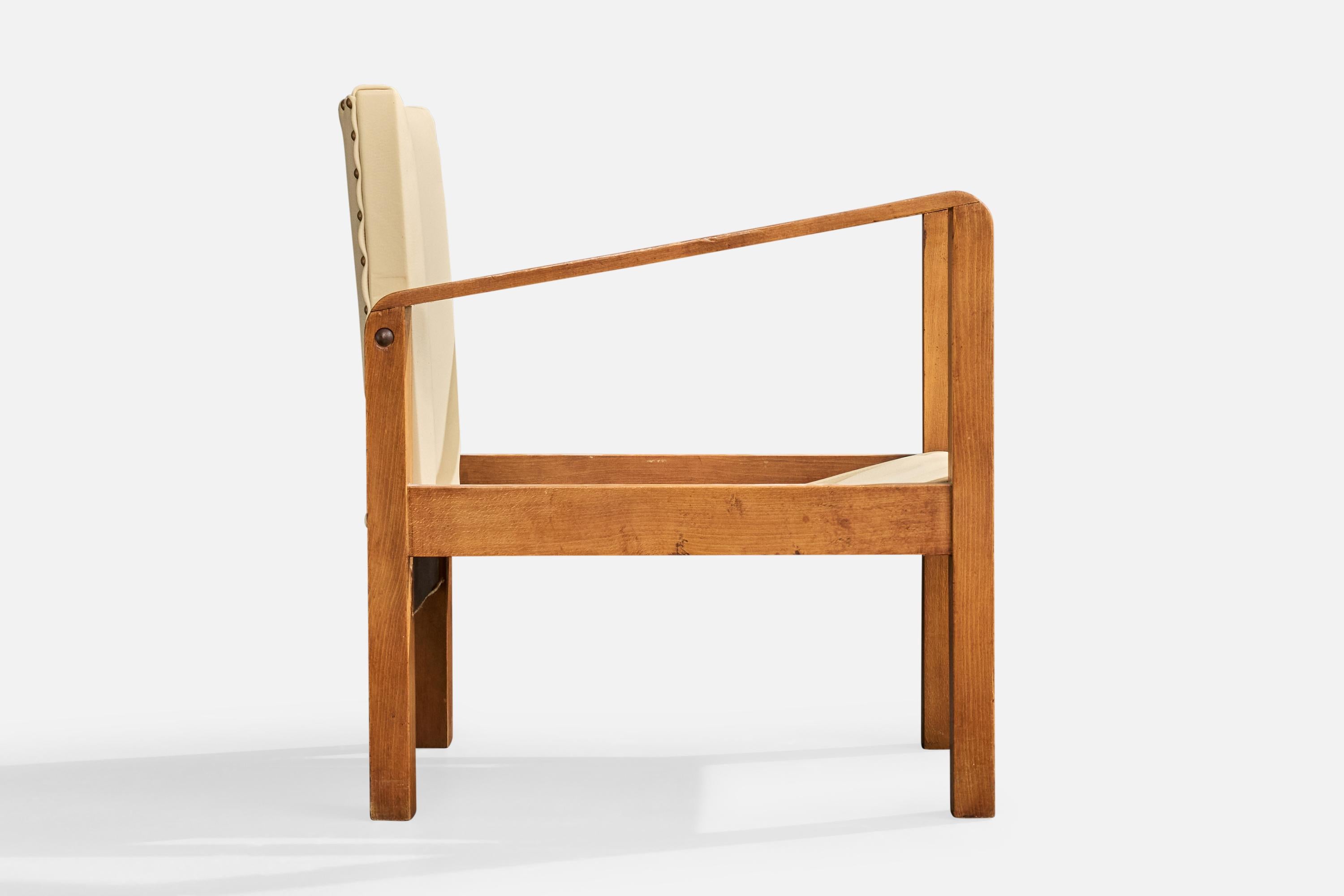 Französischer Designer, Lounge-Stühle, Eiche, Leder, Frankreich, 1930er Jahre im Angebot 7