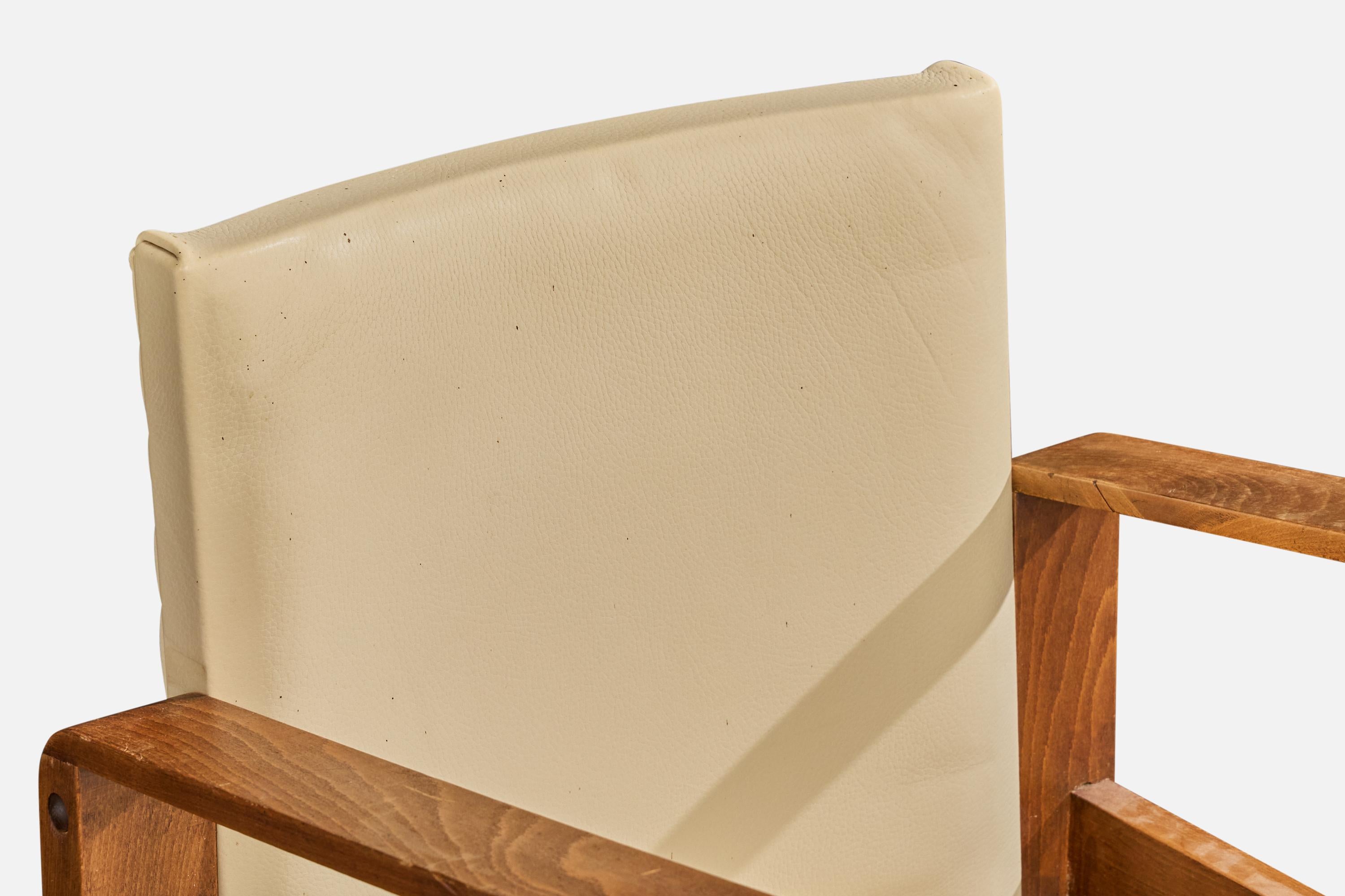 Französischer Designer, Lounge-Stühle, Eiche, Leder, Frankreich, 1930er Jahre im Angebot 9