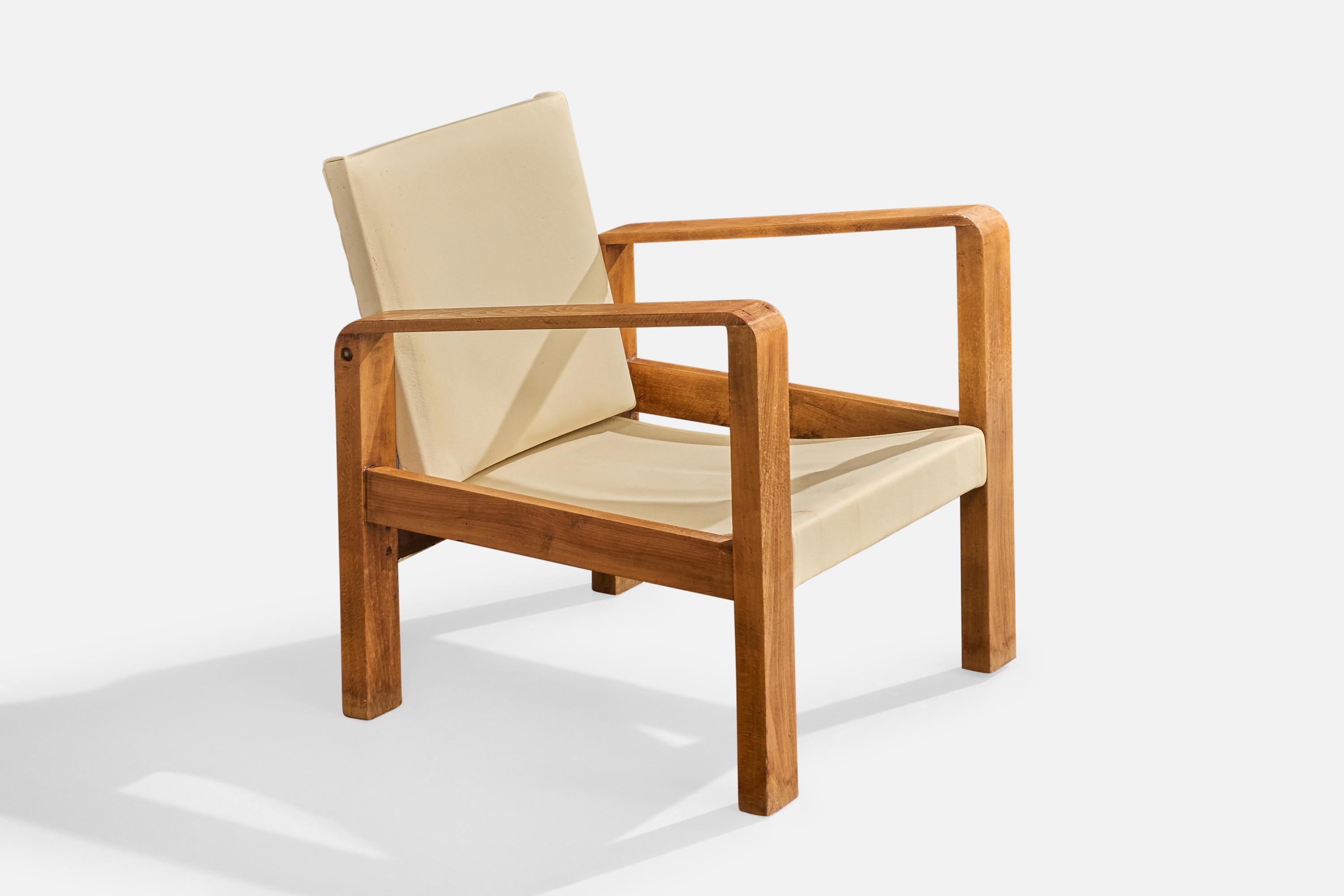 Französischer Designer, Lounge-Stühle, Eiche, Leder, Frankreich, 1930er Jahre im Angebot 4