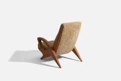 French Designer, Lounge Chairs or Arm Chairs Solid Oak, Shearling, France, 1950s