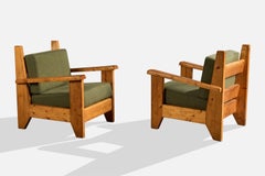 French Designer, Lounge Chairs, Pine, Fabric, France, 1960s