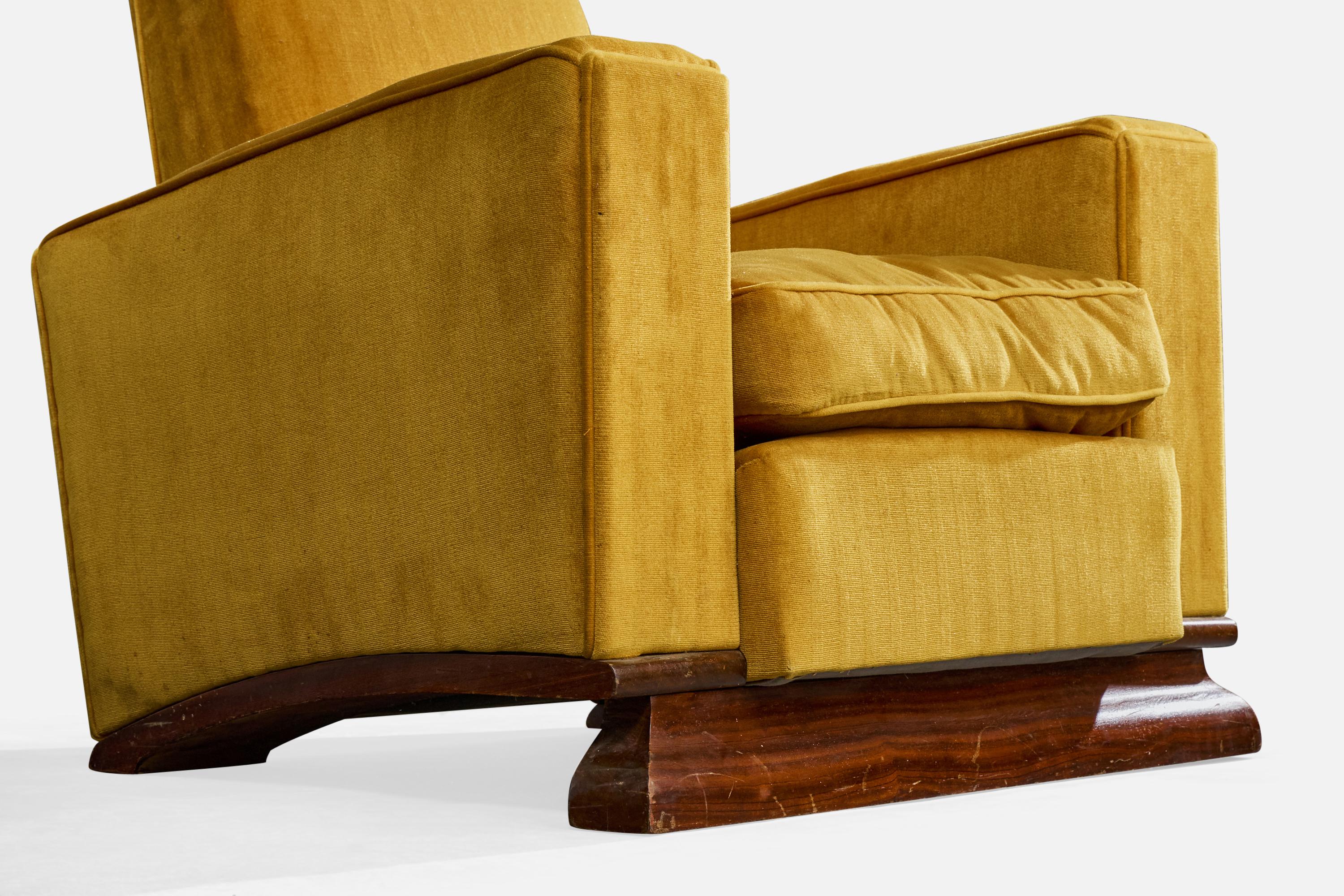 French Designer, Lounge Chairs, Wood, Fabric, France, 1930s For Sale 7