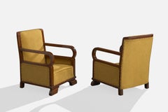 French Designer, Lounge Chairs, Wood, Fabric, France, 1930s